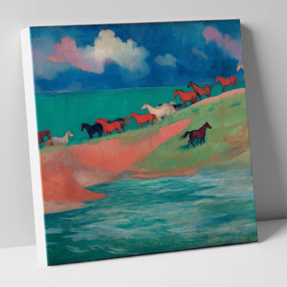 Spirited Coastal Herd wild horses canvas wall art