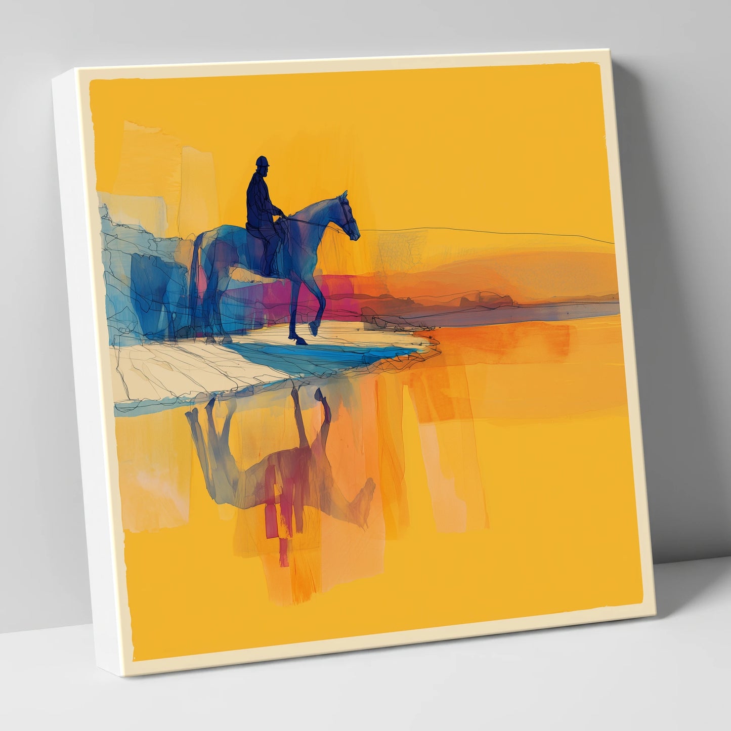 Golden Shoreline Traverse beach horse canvas wall art