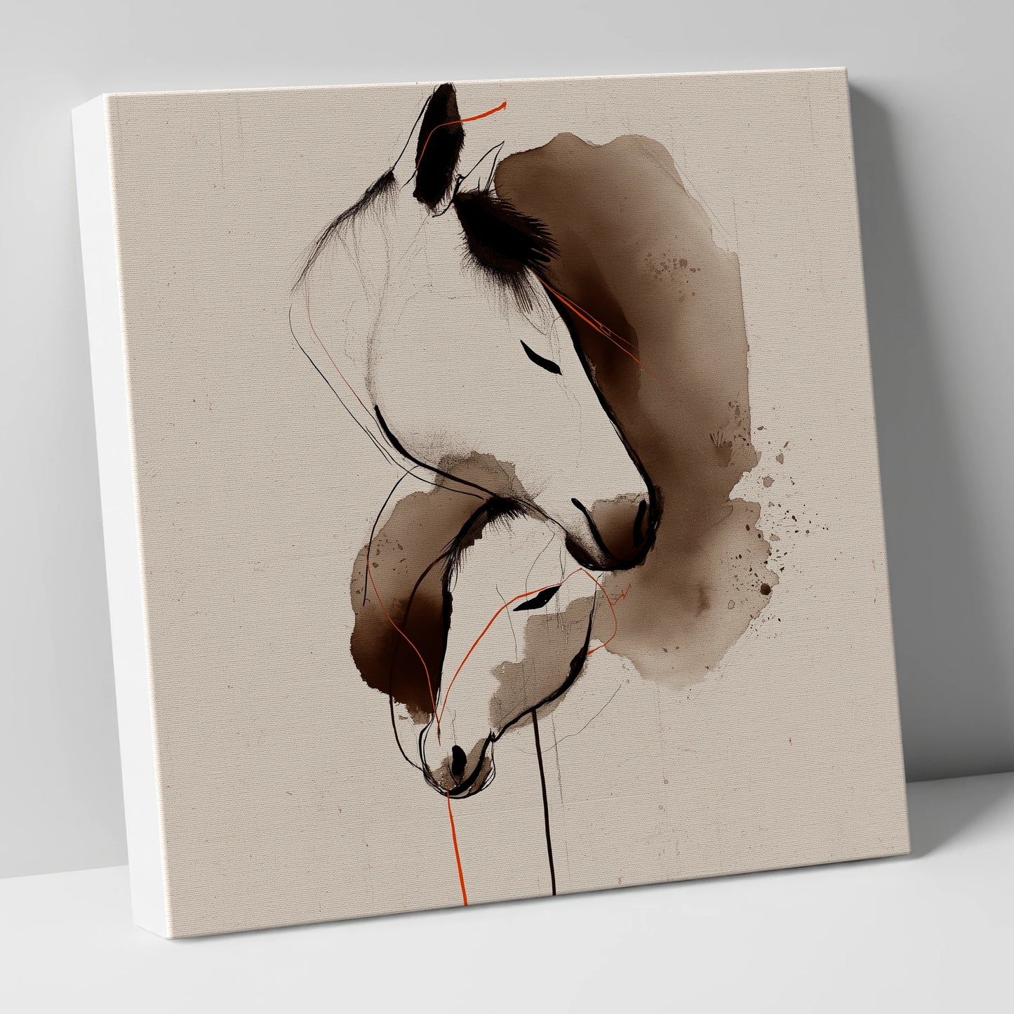 Tender Sepia Bond mare & foal canvas wall art