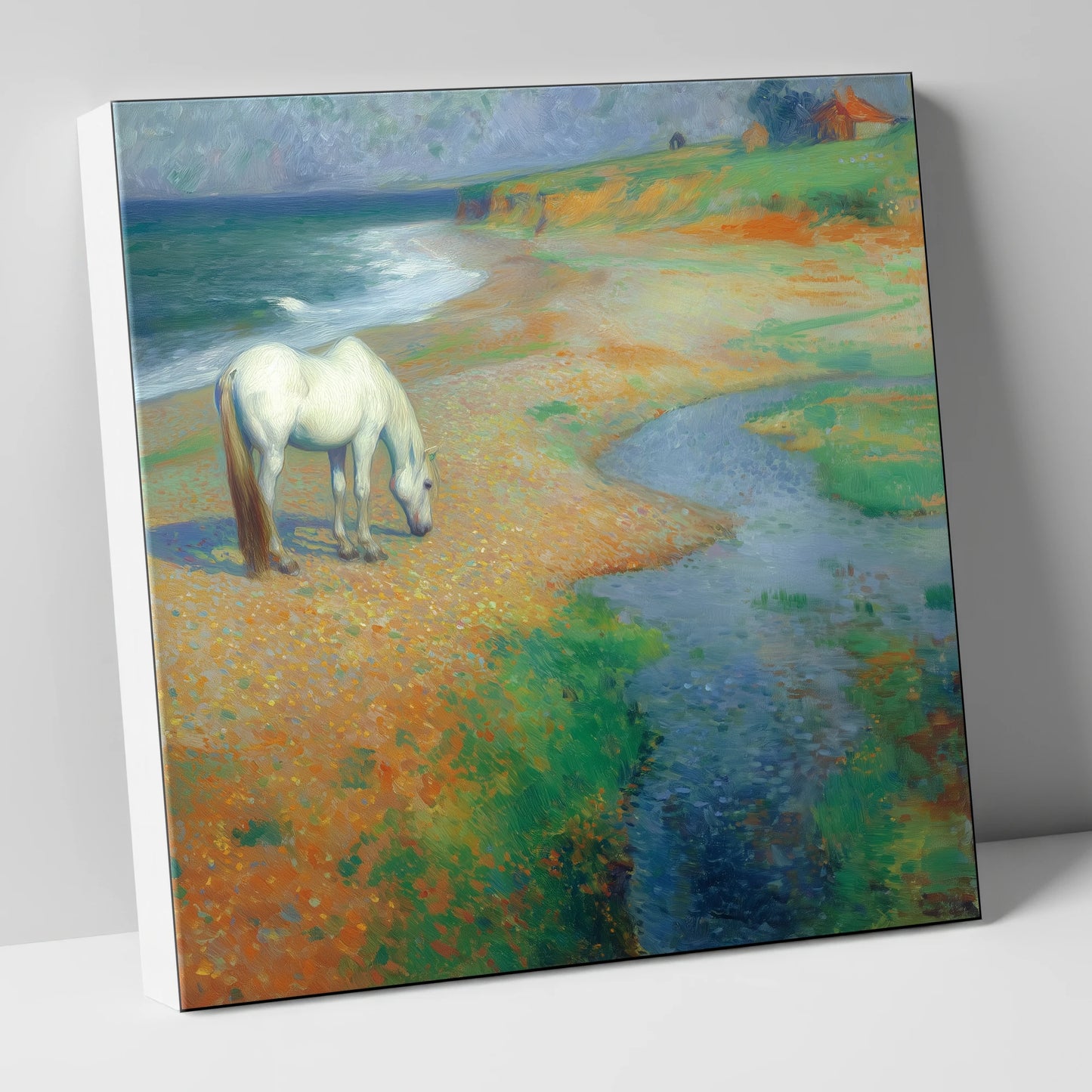 Vibrant Coastal Grazing horse landscape canvas wall art