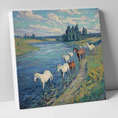 Riverside Herd wild horses canvas wall art
