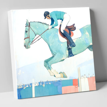 Aquamarine Ascent show jumping horse canvas wall art
