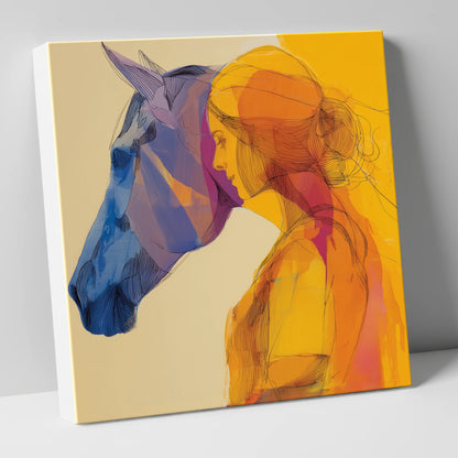 Vibrant Bond horse & rider canvas wall art