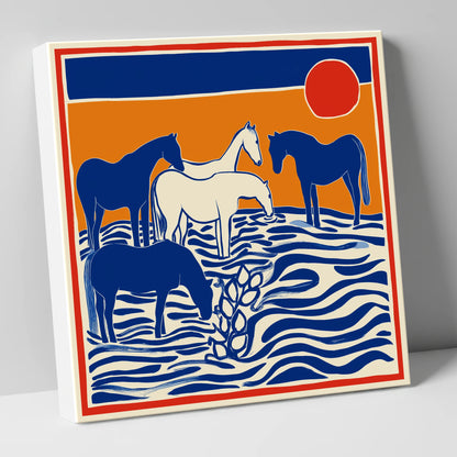 Wild Sapphire Shallows wild horses canvas wall art