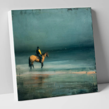 Teal Tide Rider beach horse canvas wall art