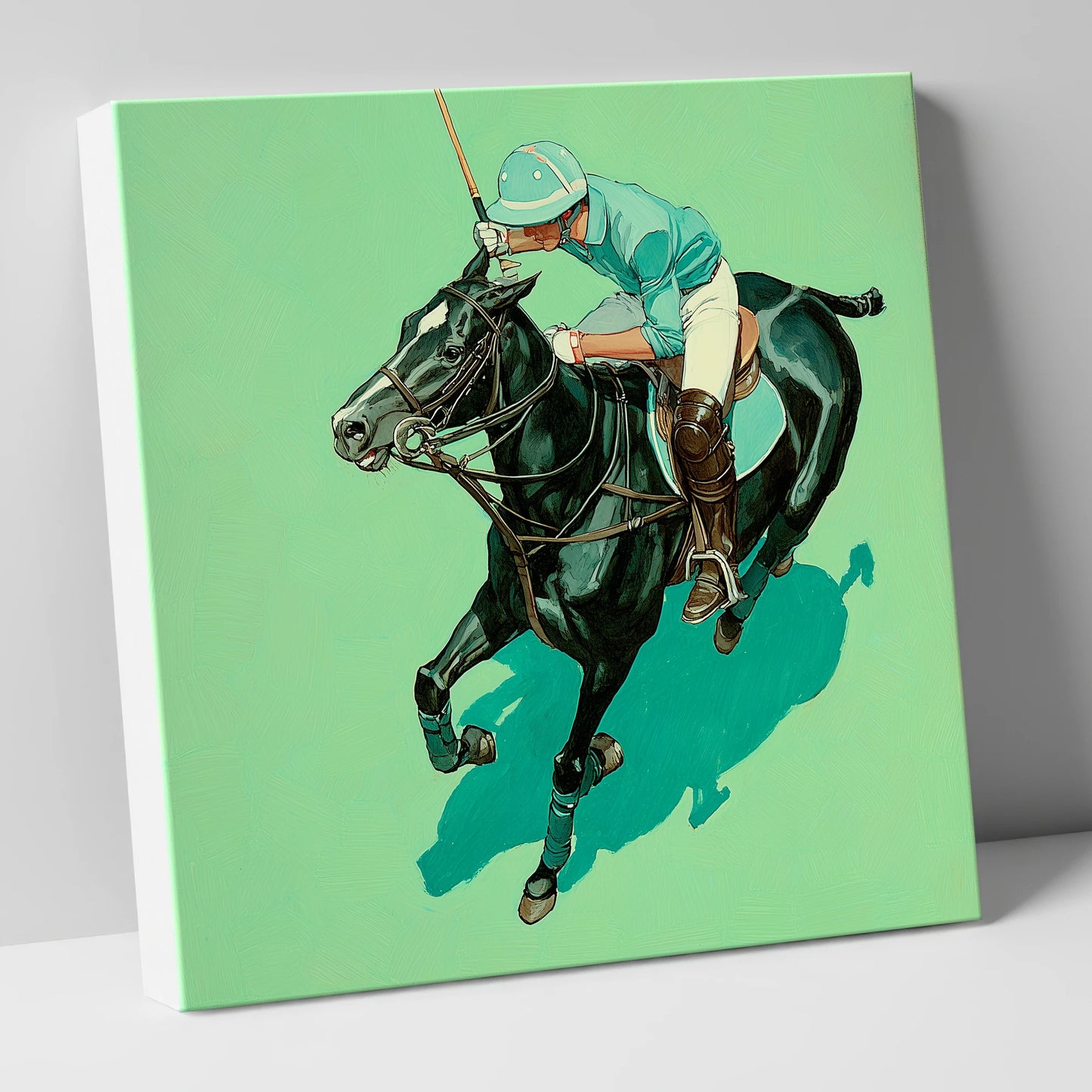 The Teal Chukka polo horse canvas wall art