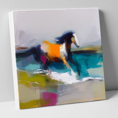 Vibrant Coastal Canter beach horse canvas wall art