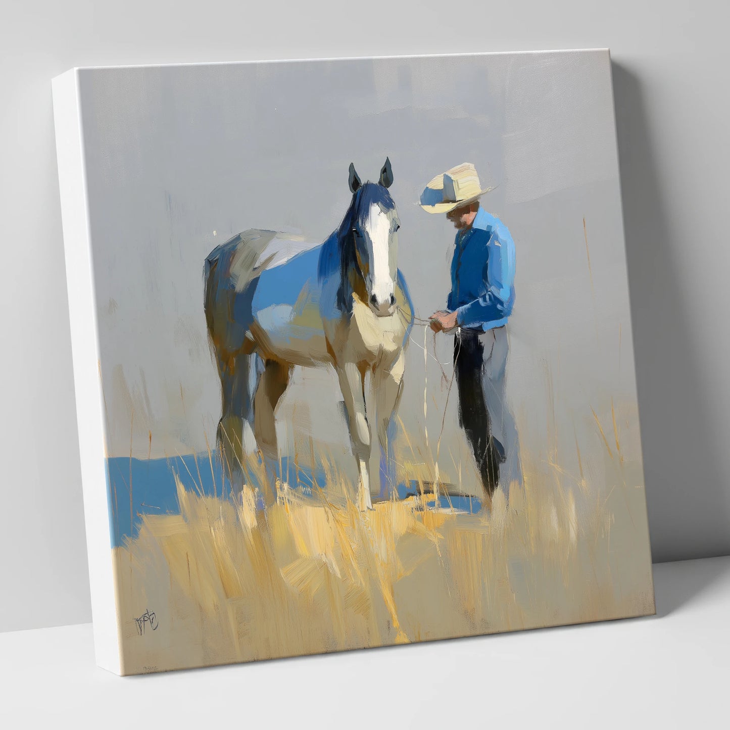 Sunlit Partnership horse & rider canvas wall art