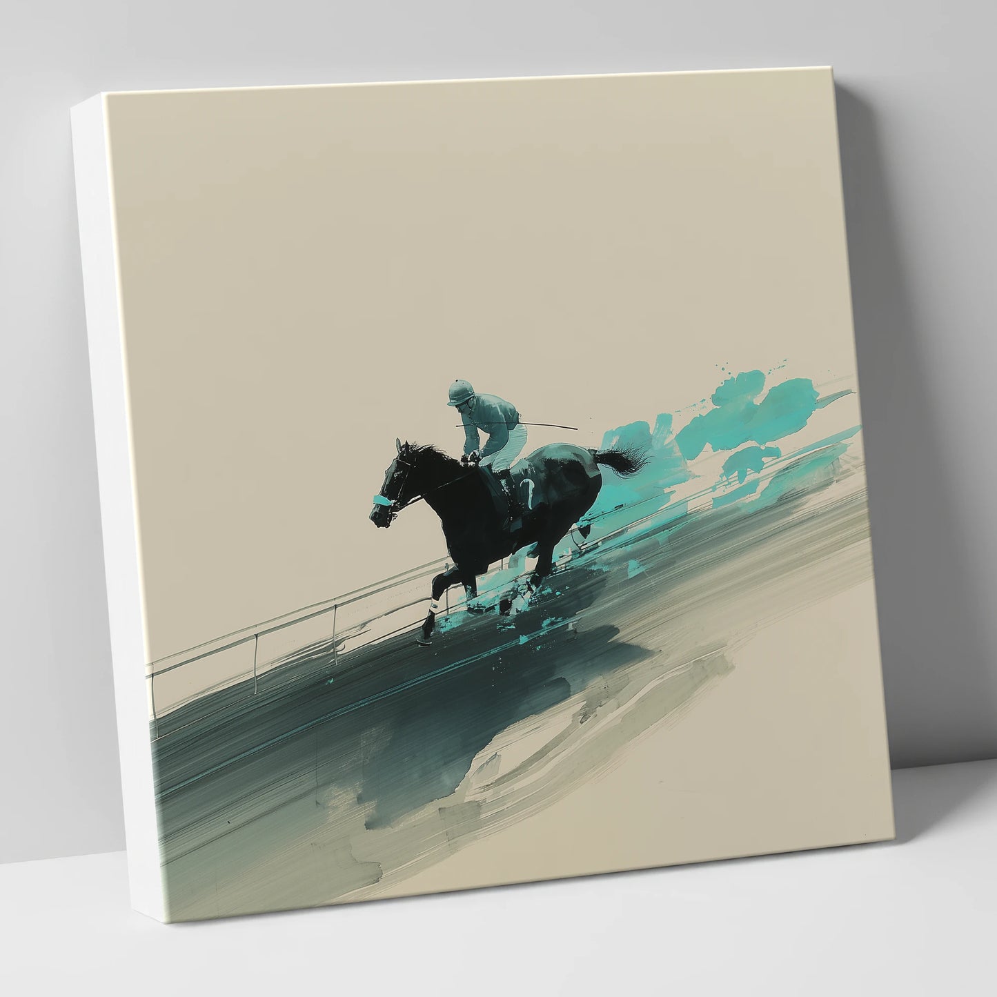 Velocity in Teal racing horse canvas wall art