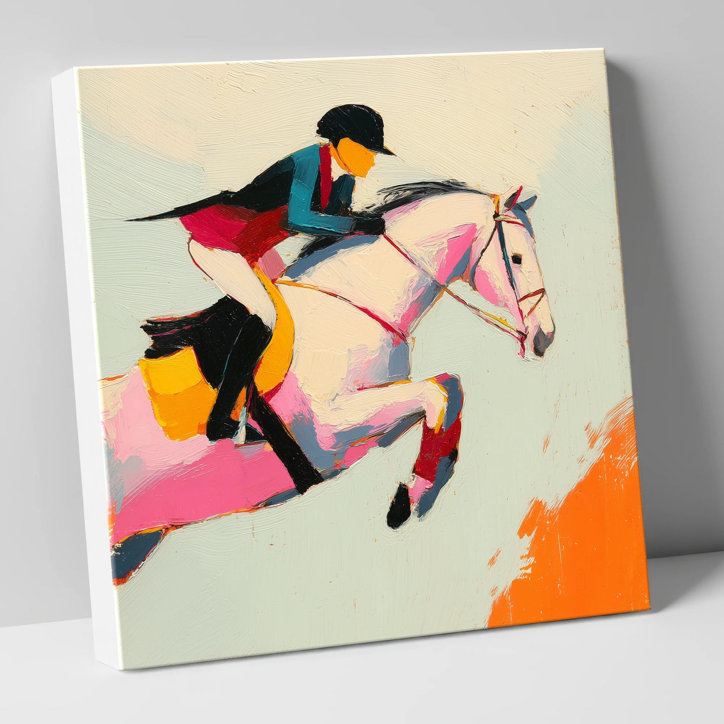 Technicolour Showjumper show jumping horse canvas wall art