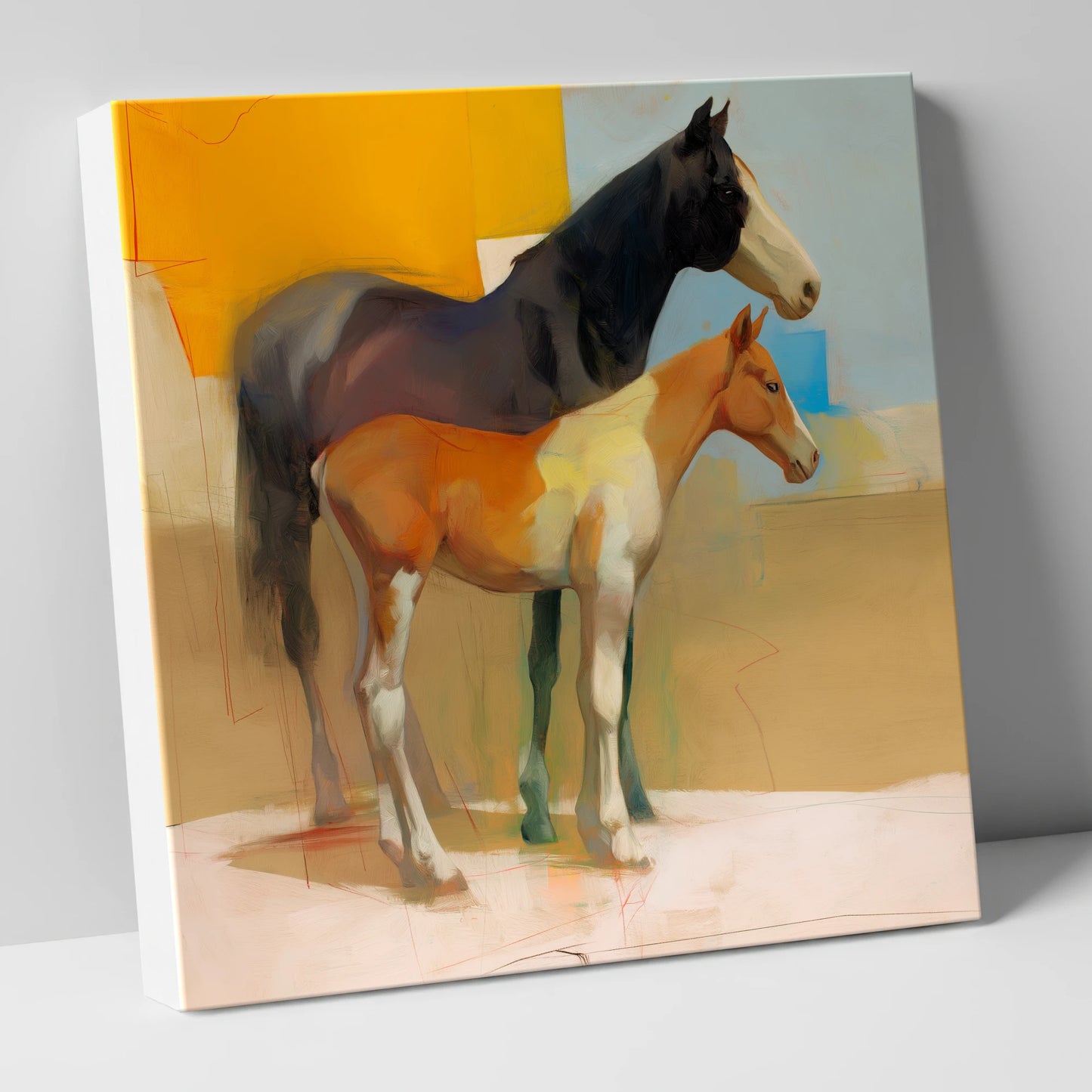 Sunlit Painted Foal mare & foal canvas wall art