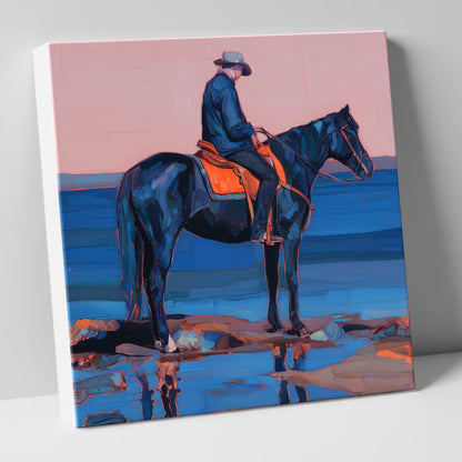 Indigo Shoreline Rider beach horse canvas wall art