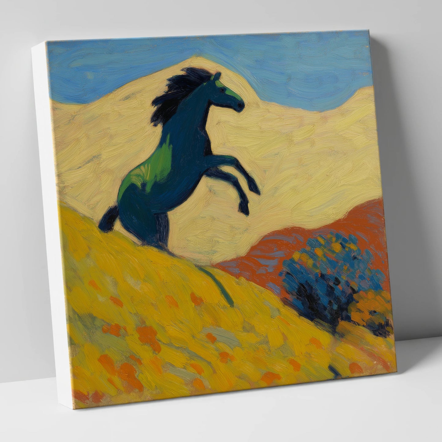 Rearing Indigo wild horses canvas wall art