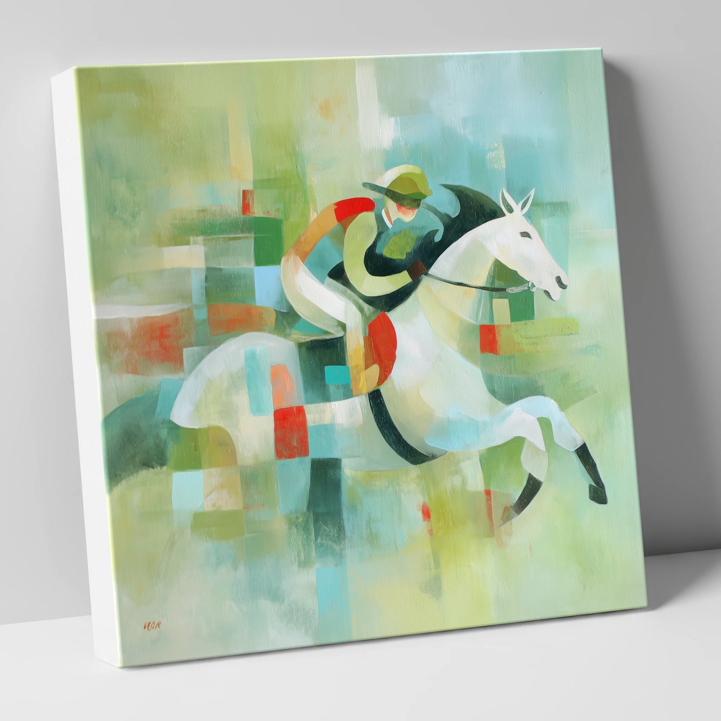 Modern Turf Mosaic racing horse canvas wall art