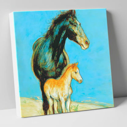 Cerulean Bond mare & foal canvas wall art
