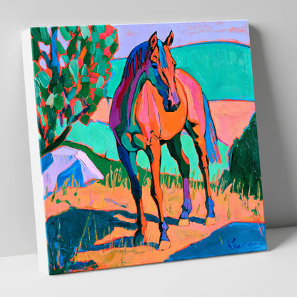 Vibrant Orange Standing Horse horse breed canvas wall art