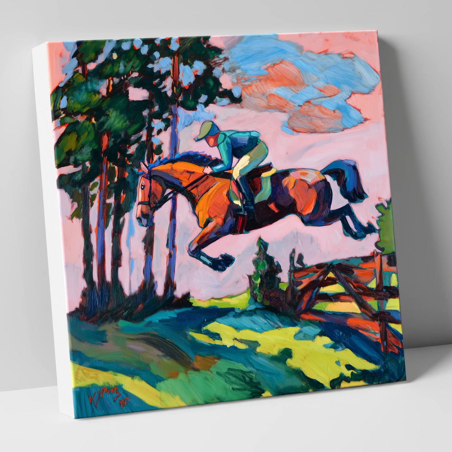 Vibrant Cross Country Leap show jumping horse canvas wall art