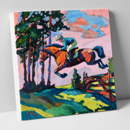 Vibrant Cross Country Leap show jumping horse canvas wall art