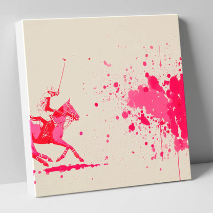 Magenta Polo Strike polo horse canvas wall art