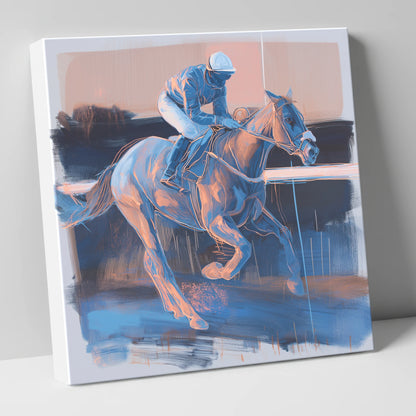Cobalt Stride racing horse canvas wall art