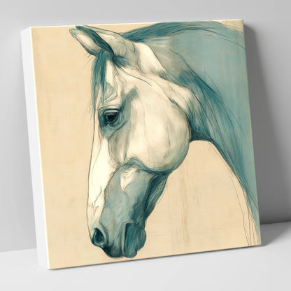 Teal Wash Portrait horse portrait canvas wall art