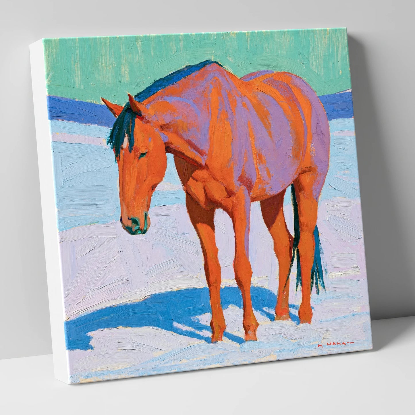 Vivid Chestnut Horse in Snow horse breed canvas wall art