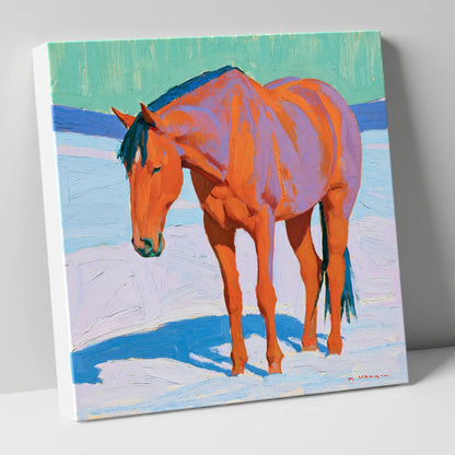 Vivid Chestnut Horse in Snow horse breed canvas wall art
