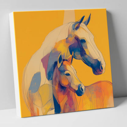 Golden Equine Bond mare & foal canvas wall art