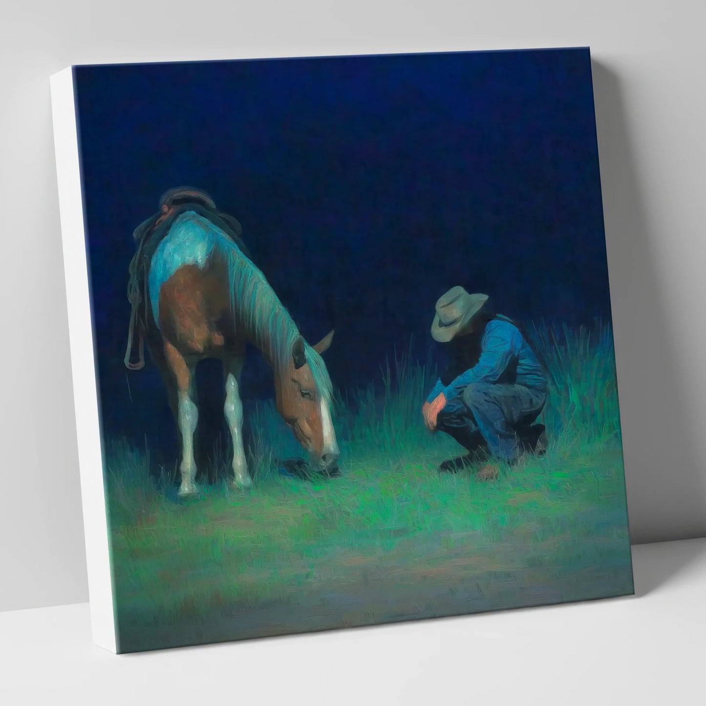 Under An Indigo Sky horse & rider canvas wall art