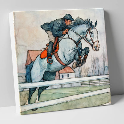 Clearing the Rails show jumping horse canvas wall art