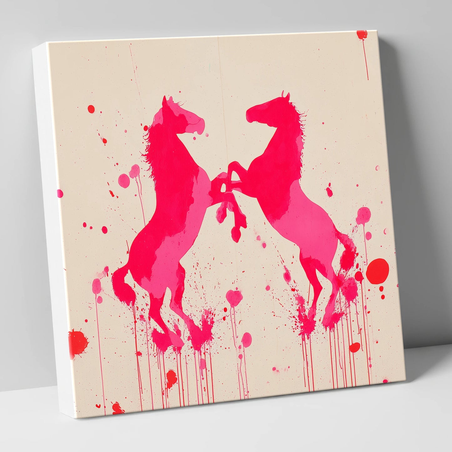 Rearing in Magenta wild horses canvas wall art