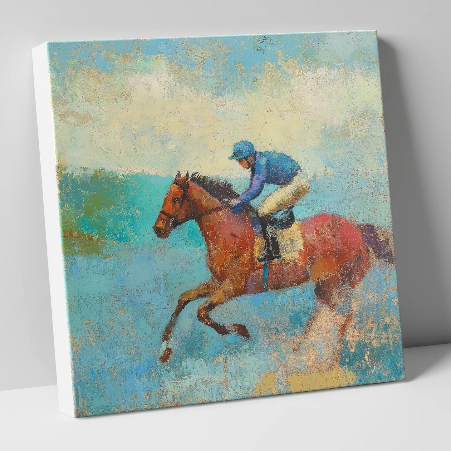 Flight in Turquoise racing horse canvas wall art