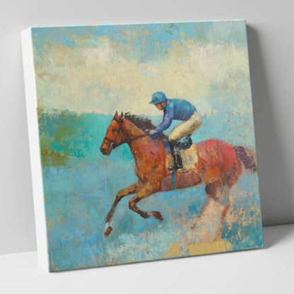 Flight in Turquoise racing horse canvas wall art