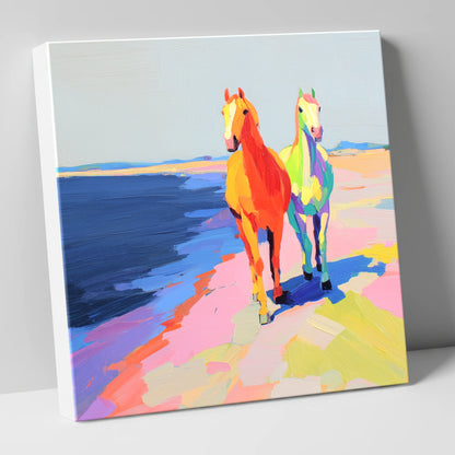 Vibrant Coastal Companions horse landscape canvas wall art