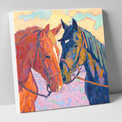 Vibrant Equine Bond horse portrait canvas wall art