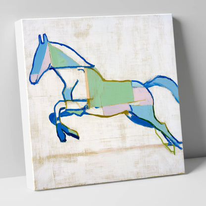 Geometric Azure Leap show jumping horse canvas wall art