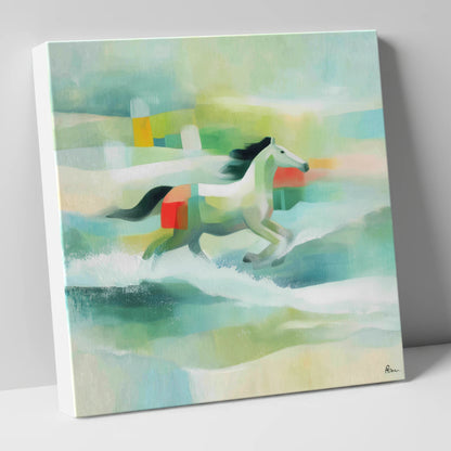 Modern Coastal Canter beach horse canvas wall art