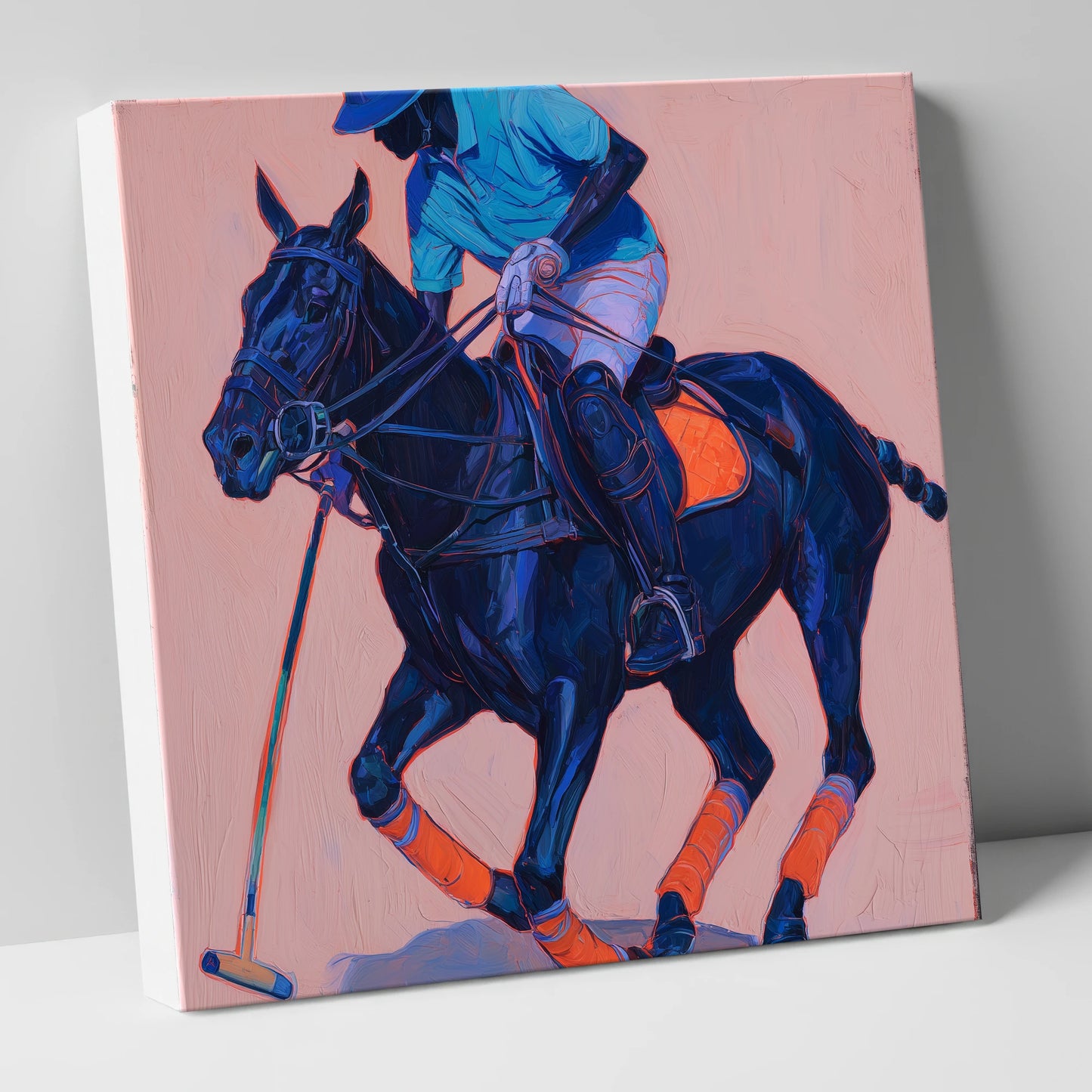 The Indigo Strike polo horse canvas wall art