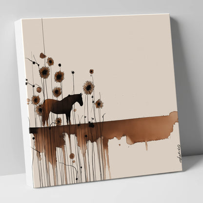 Sepia Sunflower Silhouette horse landscape canvas wall art