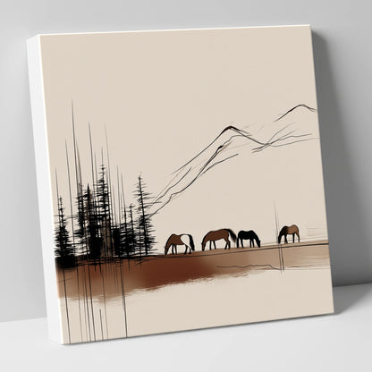 Grazing Beneath the Pines horse landscape canvas wall art