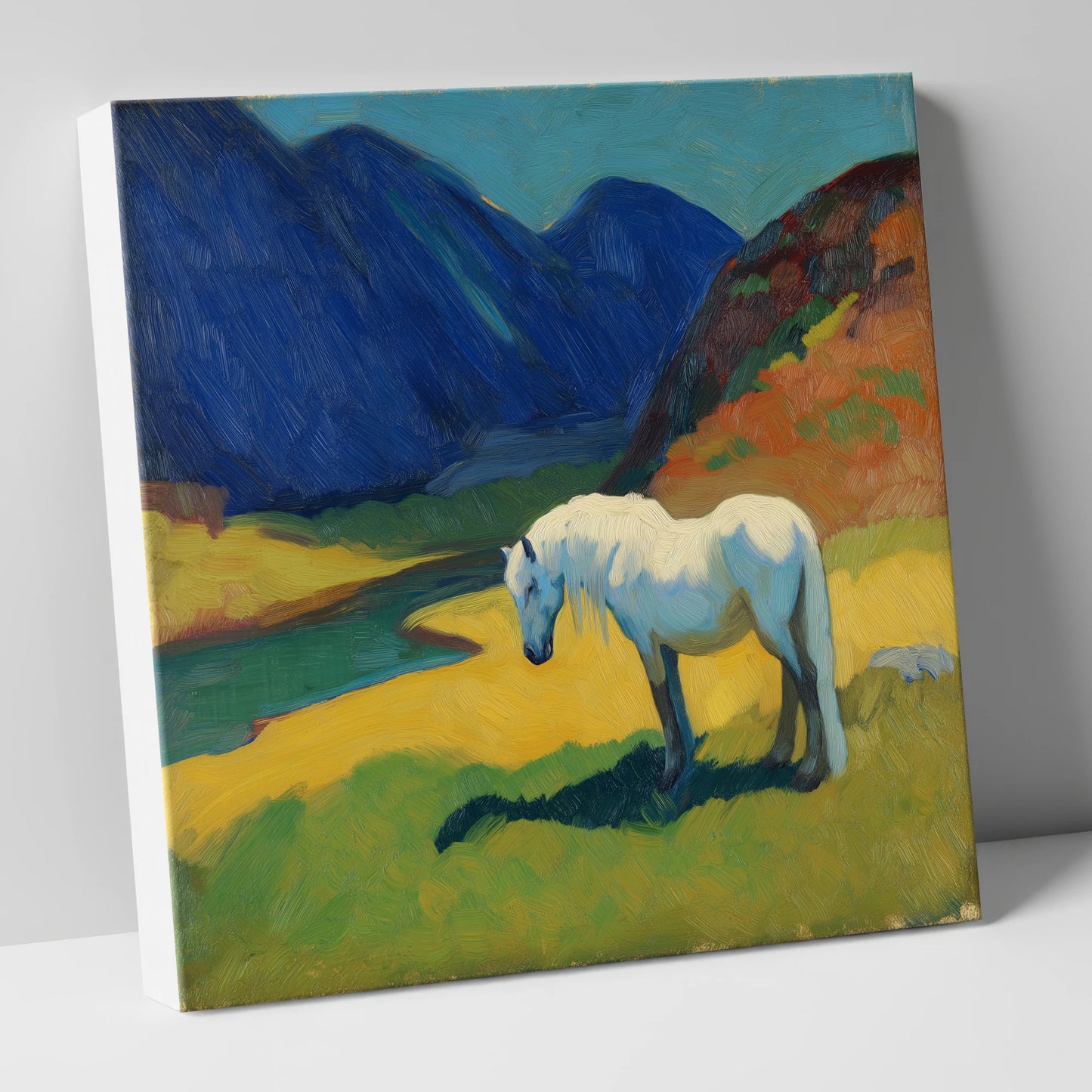 Vibrant Valley Grey horse landscape canvas wall art