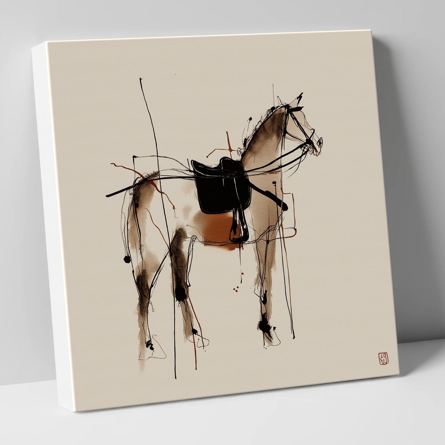 Saddled Equine Silhouette horse portrait canvas wall art