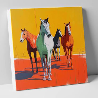 Vibrant Sunlit Herd wild horses canvas wall art