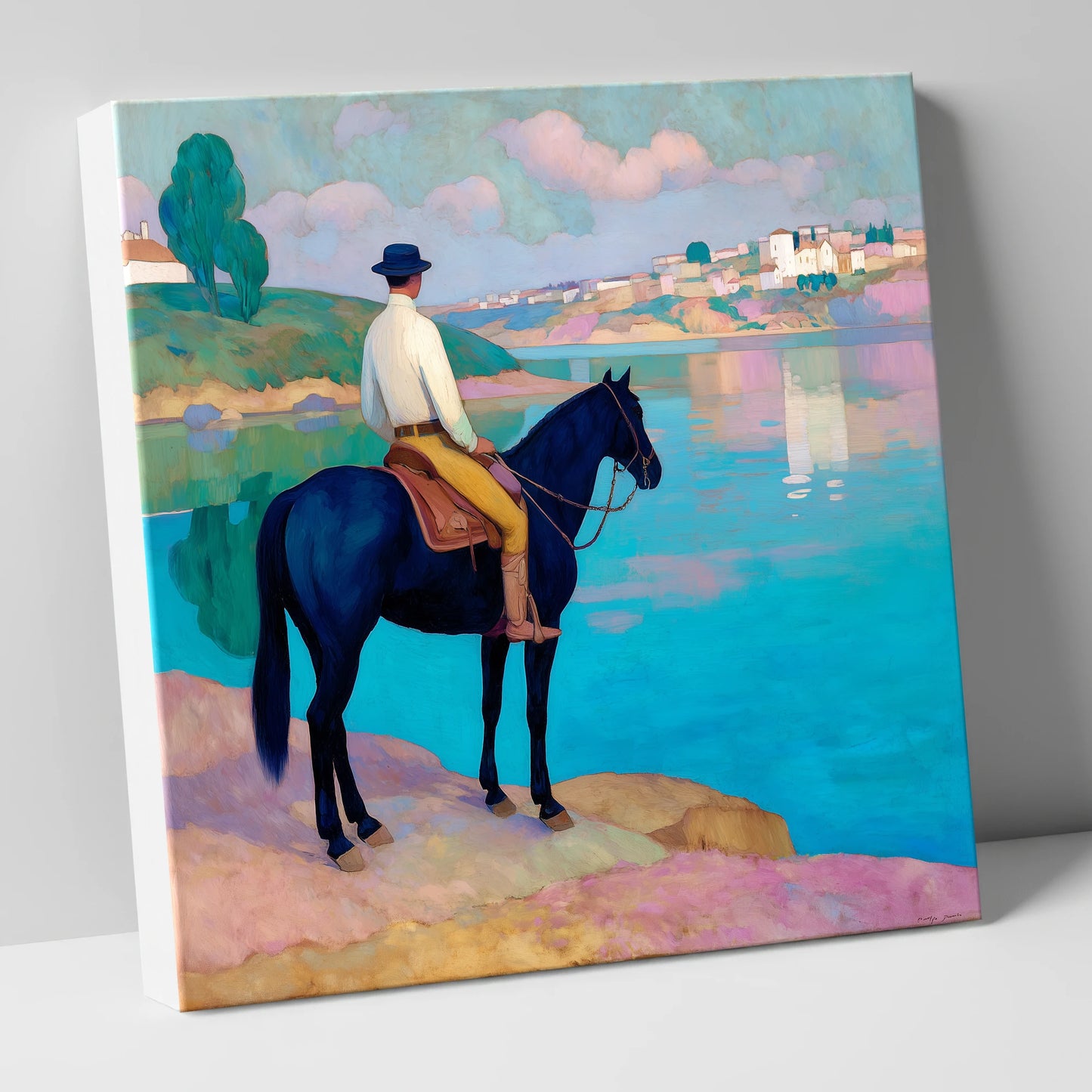 Gazing Across Vivid Waters beach horse canvas wall art