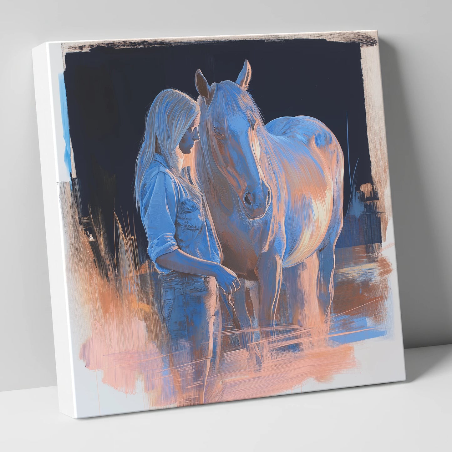 A Quiet Understanding horse & rider canvas wall art