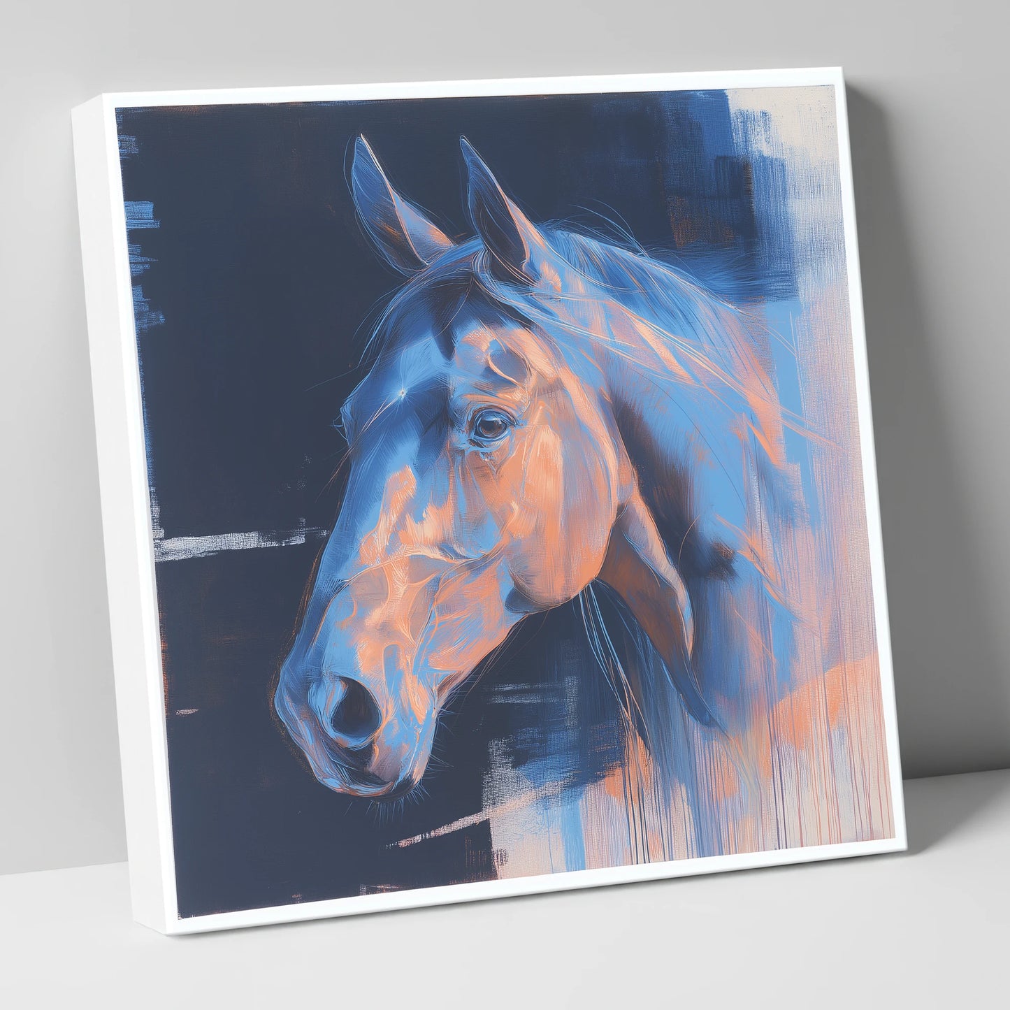 Cobalt and Copper Gaze horse portrait canvas wall art