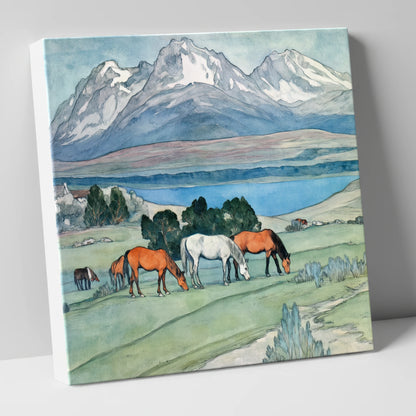 Alpine Lake Pastures horse landscape canvas wall art