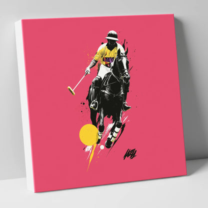 Magenta Chukka polo horse canvas wall art
