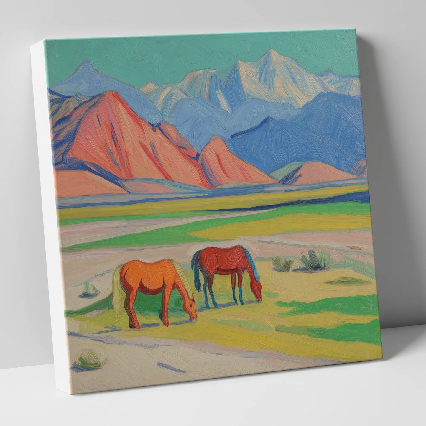Vibrant Valley Pastures horse landscape canvas wall art