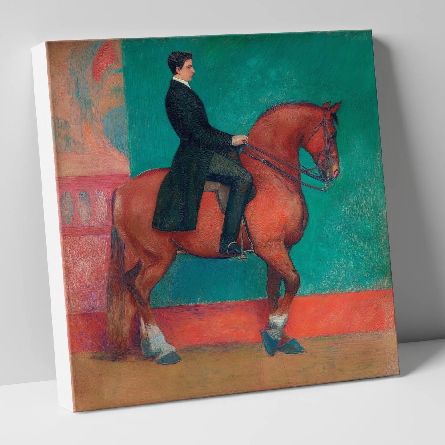Collected Chestnut in Emerald dressage horse canvas wall art